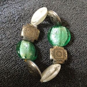 Silver and Green Beaded Bracelet